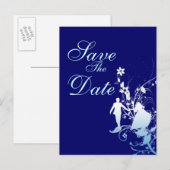 Carte Postale Faire-part Annonce de mariage bleu à retenir la date (Devant / Derrière)