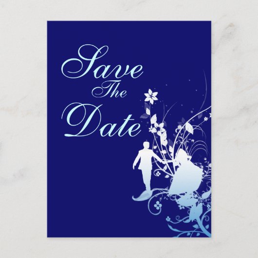 Carte Postale Faire-part Annonce de mariage bleu à retenir la date (Devant)
