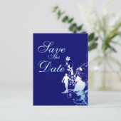 Carte Postale Faire-part Annonce de mariage bleu à retenir la date (Debout devant)