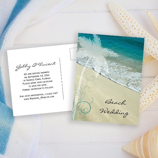 Carte Postale Faire-part Annonce de mariage sur une plage tropicale "Save t