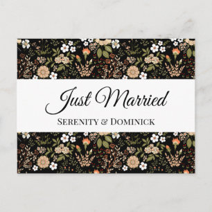 Carte Postale Faire-part Annonce de mariage tout juste marié à fleurs noire