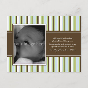 Carte Postale Faire-part Annonce de naissance bébé et chocolat à rayures bl