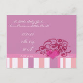 Carte Postale Faire-part Annonce de Naissance Bébé Fille - (Dos)