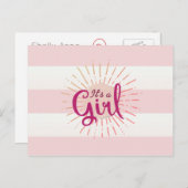 Carte Postale Faire-part Annonce de naissance bébé rayée Pink Cabana (Devant / Derrière)