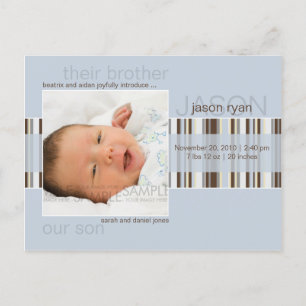 Carte Postale Faire-part Annonce de naissance bébé • Rayures d'hiver bleues