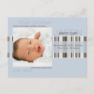 Carte Postale Faire-part Annonce de naissance bébé • Rayures d'hiver bleues