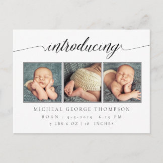 Carte Postale Faire-part Annonce de naissance de bébé 3 photos