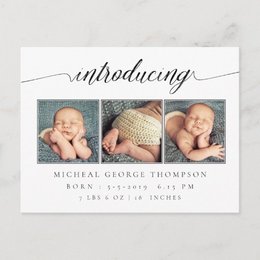 Carte Postale Faire-part Annonce de naissance de bébé 3 photos (Devant)