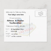 Carte Postale Faire-part Annonce de naissance de bébé à Las Vegas (Dos)