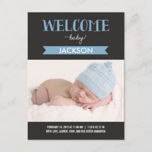 Carte Postale Faire-part Annonce de naissance de bienvenue chic - Bleu