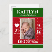 Carte Postale Faire-part Annonce de naissance de Noël moderne Statistiques (Devant / Derrière)