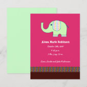 Carte Postale Faire-part Annonce de naissance d'une petite éléphante (Devant / Derrière)