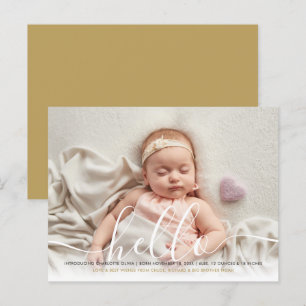 Carte Postale Faire-part Annonce de naissance élégante avec écriture Hello 
