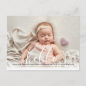Carte Postale Faire-part Annonce de naissance élégante avec écriture Hello  (Devant)