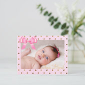 Carte Postale Faire-part Annonce de naissance "Elle est là" rose et or (Debout devant)