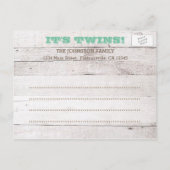 Carte Postale Faire-part Annonce de naissance photo des jumeaux Whitewash G (Dos)