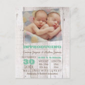 Carte Postale Faire-part Annonce de naissance photo des jumeaux Whitewash G (Devant)