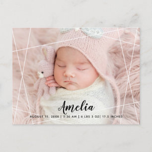 Carte Postale Faire-part Annonce de naissance photo lignes géométriques mod