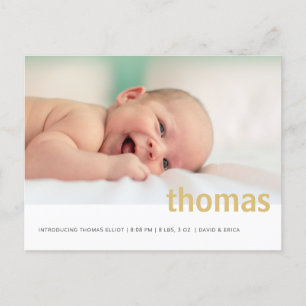 Carte Postale Faire-part Annonce de naissance photo nom gras simple bébé