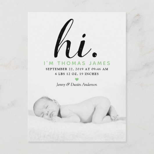 Carte Postale Faire-part Annonce de naissance photo "Salut." Typographie mo (Devant)
