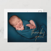 Carte Postale Faire-part Annonce de naissance photo Script remerciement or (Devant / Derrière)