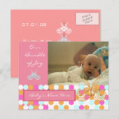 Carte Postale Faire-part Annonce de naissance Rose (Devant / Derrière)