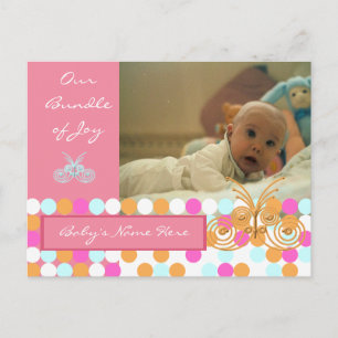 Carte Postale Faire-part Annonce de naissance Rose