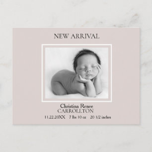 Carte Postale Faire-part Annonce de naissance simple champagne rose