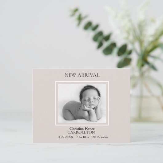Carte Postale Faire-part Annonce de naissance simple champagne rose (Debout devant)