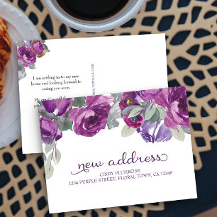 Carte Postale Faire-part Annonce de nouvelle adresse élégante à fleurs viol