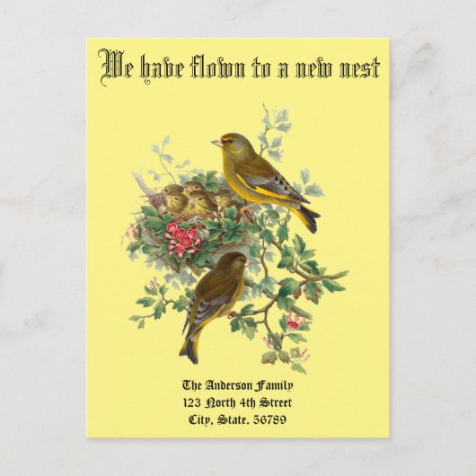 Carte Postale Faire-part Annonce de nouvelle maison de nid de bébés oiseaux (Devant)