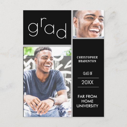 Carte Postale Faire-part Annonce de photo double noir diplômé (Devant)