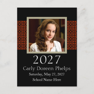 Carte Postale Faire-part Annonce de remise de diplôme 2027 avec photo Noir