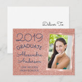 Carte Postale Faire-part Annonce de remise de diplôme à paillettes en or ro (Devant / Derrière)