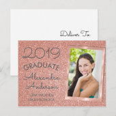 Carte Postale Faire-part Annonce de remise de diplôme avec strass et rose g (Devant / Derrière)