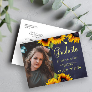 Carte Postale Faire-part Annonce de remise de diplôme avec tournesols dorés