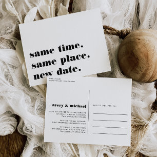Carte Postale Faire-part Annonce de report de mariage moderne Noir