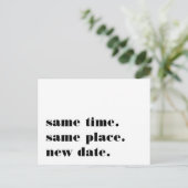 Carte Postale Faire-part Annonce de report de mariage moderne | Noir (Debout devant)