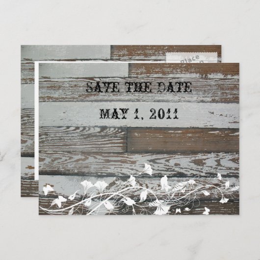 Carte Postale Faire-part Annonce de sauvegarde de look en vieux bois (Devant / Derrière)
