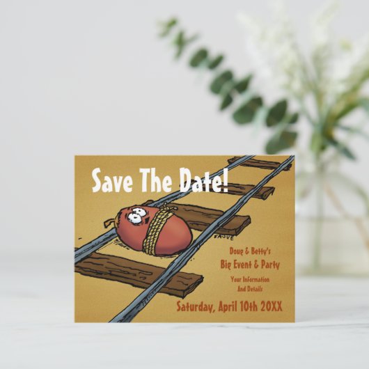 Carte Postale Faire-part Annonce drôle de sauvegarde de date (Debout devant)