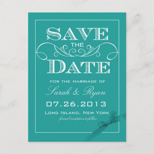 Carte Postale Faire-part Annonce Élégante Turquoise de Save the Date (Devant)