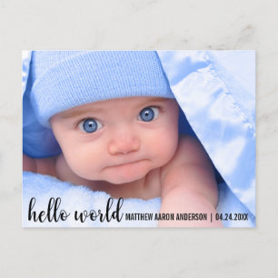 Carte Postale Faire-part Annonce Moderne de Naissance de Bébé Hello World