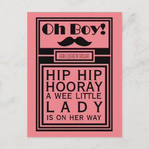 Carte Postale Faire-part Annonce Naissance Fille Oh Boy Black Moustache