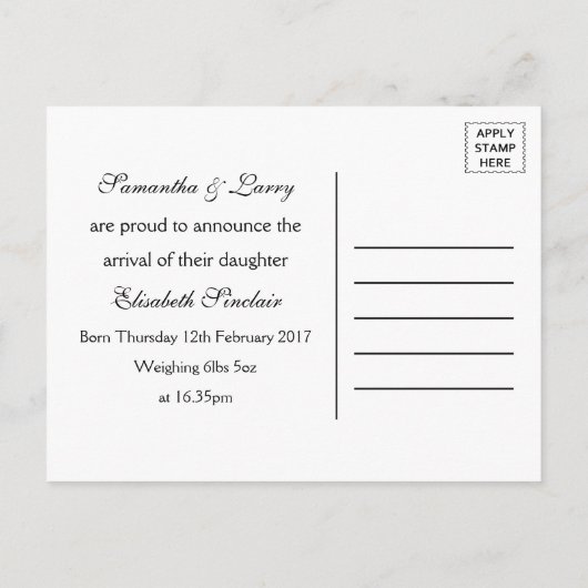 Carte Postale Faire-part Annonce Naissance Fille Oh Boy Black Moustache (Dos)