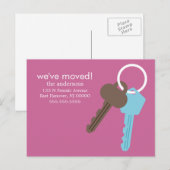 Carte Postale Faire-part Annonces de déménagement avec clés de maison bleue (Devant / Derrière)