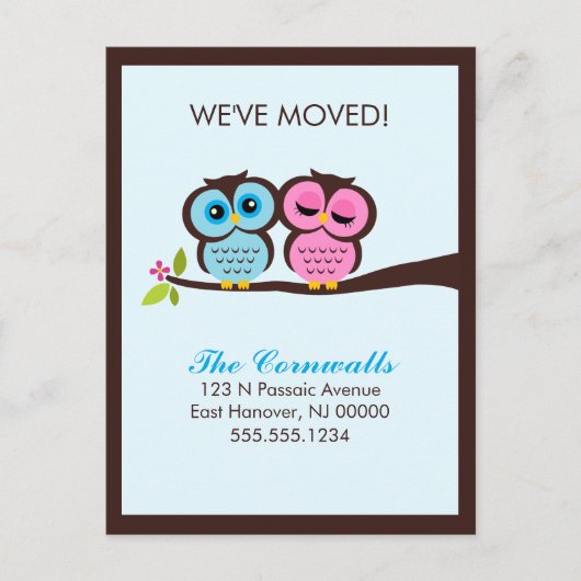 Carte Postale Faire-part Annonces de déménagement de hiboux charmants (Devant)