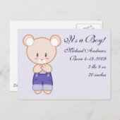 Carte Postale Faire-part Annonces de naissance de garçon (Devant / Derrière)