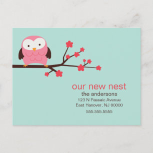 Carte Postale Faire-part Annonces de nouvelle adresse de hibou de printemps