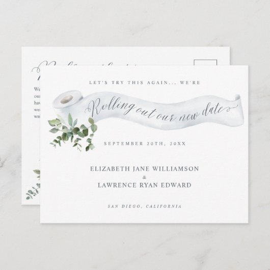 Carte Postale Faire-part Annulation de notre nouvelle date| Végétation en p (Devant / Derrière)