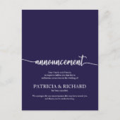 Carte Postale Faire-part Annulé Mariage Élégant bleu marine (Devant)